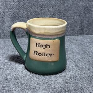 Tumbleweed Pottery High Roller Mug Large 18oz Tan and Green Drip Glaze Handmade